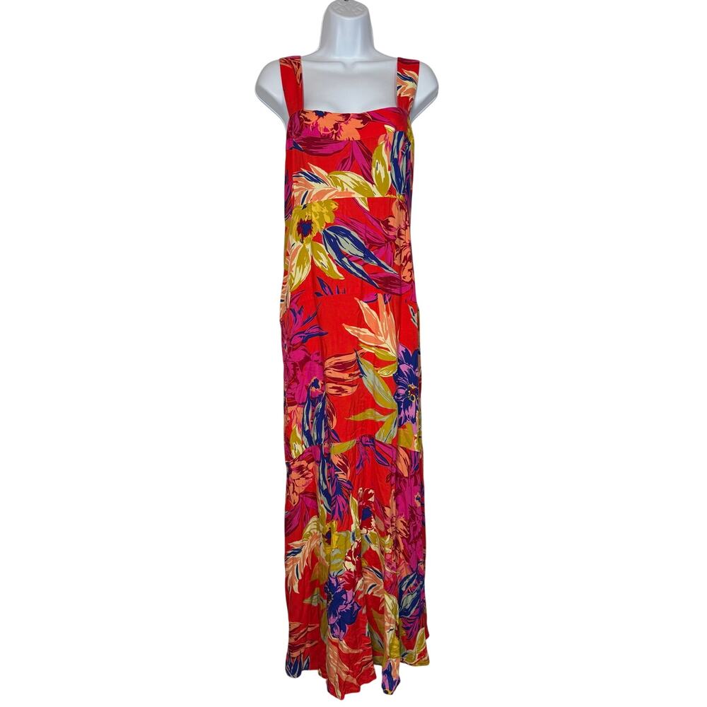 1. State Red Purple Yellow Floral Dress Size XL Maxi Straps Boho Party